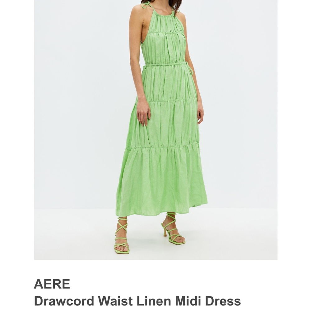 Aere Drawstring Green Midi Dress